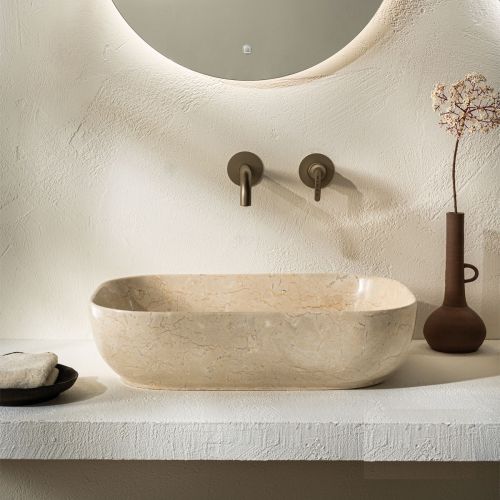 WASHBASIN FRICO 56x39cm BEIGE MARBLE FREE STANDING FOSSIL