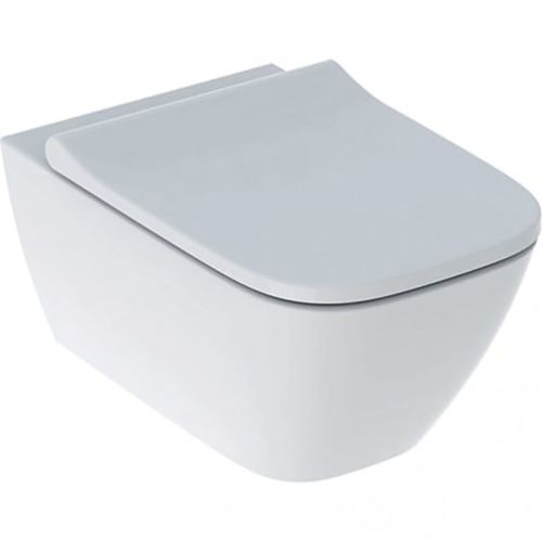 WALL-HUNG WC SMYLE SQUARE RIMFREE 49cm WITH HORIZONTAL OUTLET WITH SLIM SOFT CLOSE SEAT AND COVER WHITE GEBERIT