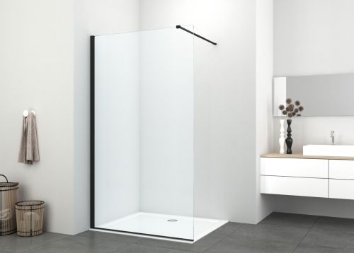 WALK IN SHOWER ENCLOSURE AW90 90x200cm TRANSPARENT GLASS BLACK MAT PICCADILLY