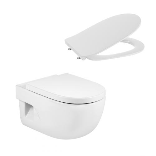 WALL-HUNG WC MERIDIAN WITH HORIZONTAL OUTLET WITH SLIM SOFT CLOSE SEAT AND COVER WHITE ROCA