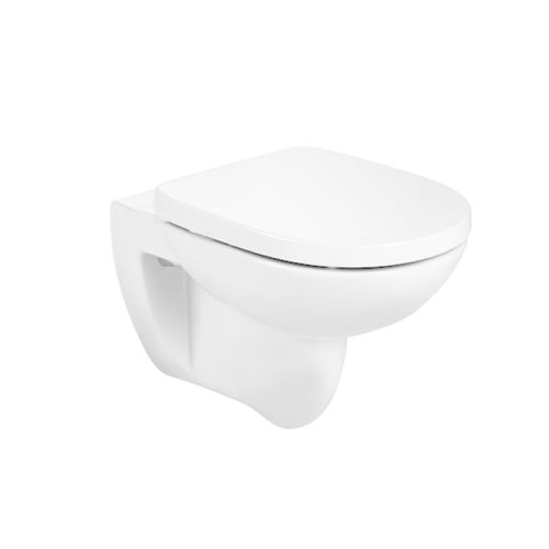 WALL-HUNG WC DEBBA ROUND RIMLESS WITH HORIZONTAL OUTLET WITH SOFT CLOSE SEAT AND COVER WHITE ROCA