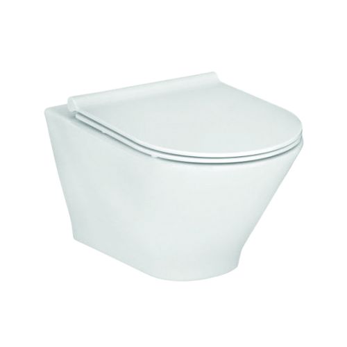 WALL-HUNG WC THE GAP COMPACT RIMLESS WITH HORIZONTAL OUTLET WITH SLIM SOFT CLOSE SEAT AND COVER WHITE ROCA