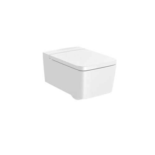 WALL-HUNG WC INSPIRA SQUARE RIMLESS WITH HORIZONTAL OUTLET WITH SOFT CLOSE SEAT AND COVER WHITE ROCA