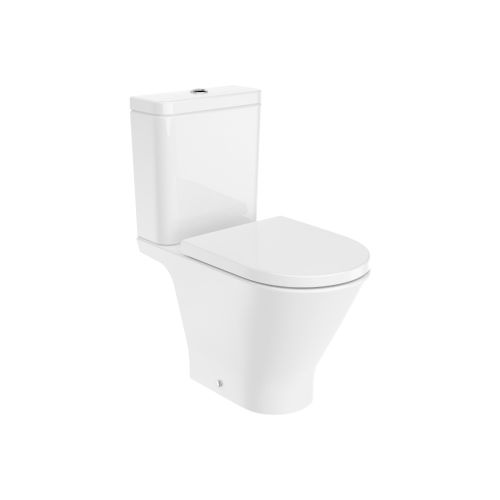 SET WC CLOSE COUPLED GAP ROUND HORIZONTAL OUTLET WITH CICTERN AND SLIM SOFT CLOSE COVER  RIMLESS WHITE ROCA