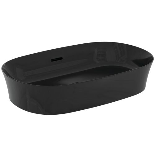 OVAL VESSEL IPALYSS BASIN 60x38cm WITH OVERFLOW BLACK GLOSS IDEAL