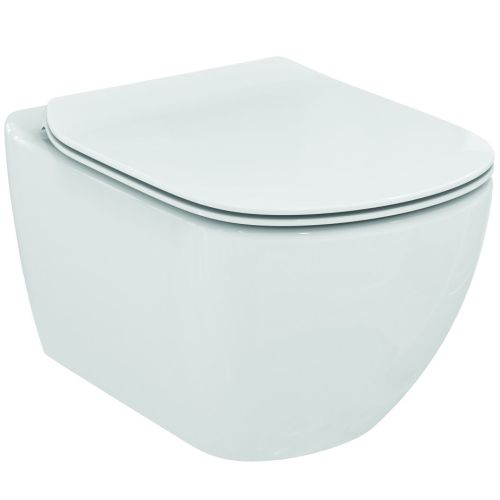 WALL-HUNG WC TESI II RIMLESS HF WITH HORIZONTAL OUTLET WITH SOFT CLOSE SEAT AND COVER WHITE IDEAL