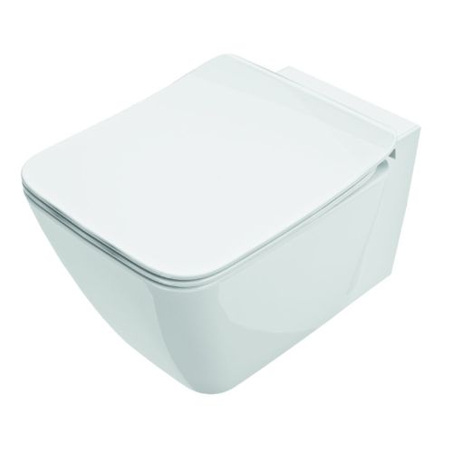 WALL-HUNG WC STRADA II AQUABLADE WITH HORIZONTAL OUTLET WITH SLIM SOFT CLOSE SEAT AND COVER WHITE IDEAL
