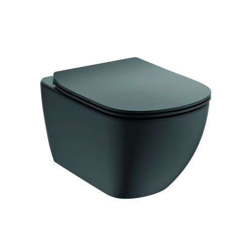 WALL-HUNG WC TESI II AQUABLADE HF WITH HORIZONTAL OUTLET WITH SOFT CLOSE SEAT AND COVER SILK BLACK IDEAL