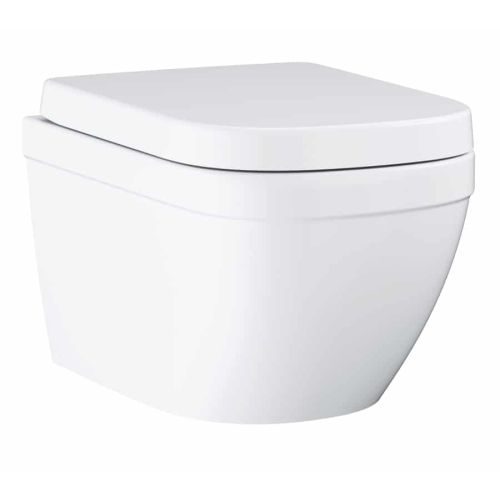WALL-HUNG WC EURO CERAMIC COMPACT RIMLESS WITH HORIZONTAL OUTLET WITH SOFT CLOSE SEAT AND COVER WHITE GROHE
