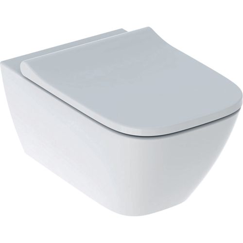 WALL-HUNG WC SMYLE SQUARE RIMFREE WITH HORIZONTAL OUTLET WITH SLIM SOFT CLOSE SEAT AND COVER WHITE GEBERIT