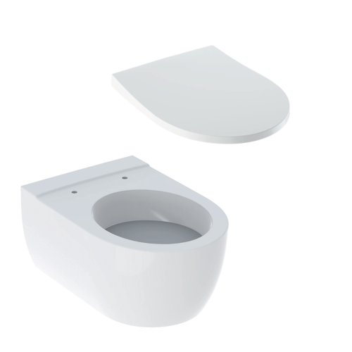 WALL-HUNG WC ICON WITH HORIZONTAL OUTLET WITH SLIM SOFT CLOSE Q/R SEAT AND COVER WHITE GEBERIT