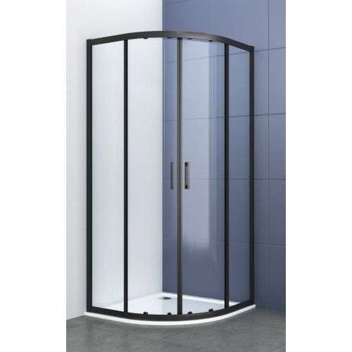CURVED SHOWER ENCLOSURE FA101 80x80x195cm SLIDING DOOR CLEAR GLASS BLACK MAT PICCADILLY