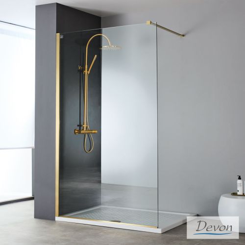 WALK IN SHOWER PANEL IWIS 90 87x200cm CLEAR GLASS PVD INOX GOLD BRUSHED DEVON