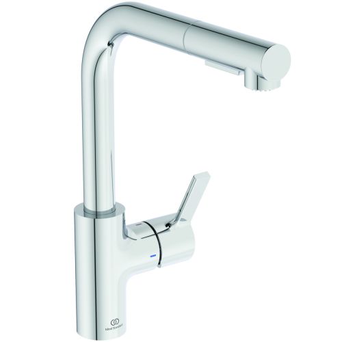 KITCHEN MIXER GUSTO HIGH ATTACHED PULL-OUT TUBULAR SPOUT L-SHAPE CHROME IDEAL