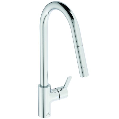 KITCHEN MIXER GUSTO HIGH ATTACHED R TUBULAR SPOUT PULL DOWN SPRAY CHROME IDEAL