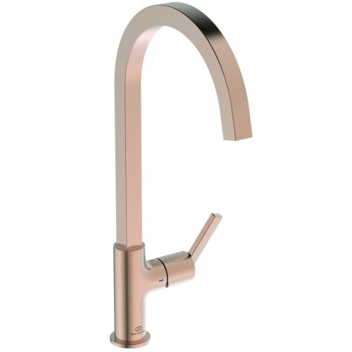 KITCHEN MIXER GUSTO HIGH ATTACHED TUBULAR SPOUT SQUARE SUNSET ROSE PVD IDEAL