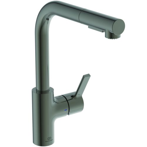 KITCHEN MIXER GUSTO HIGH ATTACHED PULL-OUT TUBULAR SPOUT L-SHAPE MAGNETIC GREY IDEAL