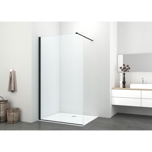 WALK IN SHOWER ENCLOSURE AW70 70x200cm TRANSPARENT GLASS BLACK MAT PICCADILLY